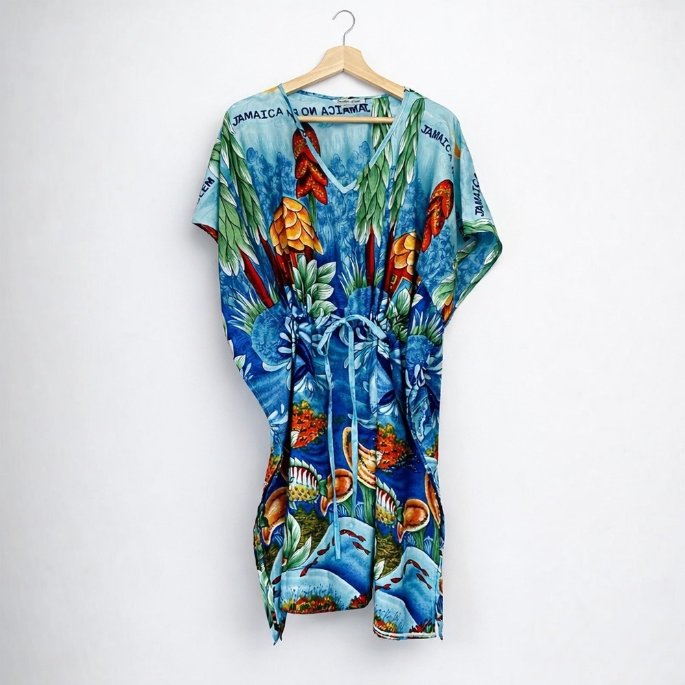 Heather Laine Jamaica Kaftan Dress 100% Rayon Beach Cover Vintage Y2K Large